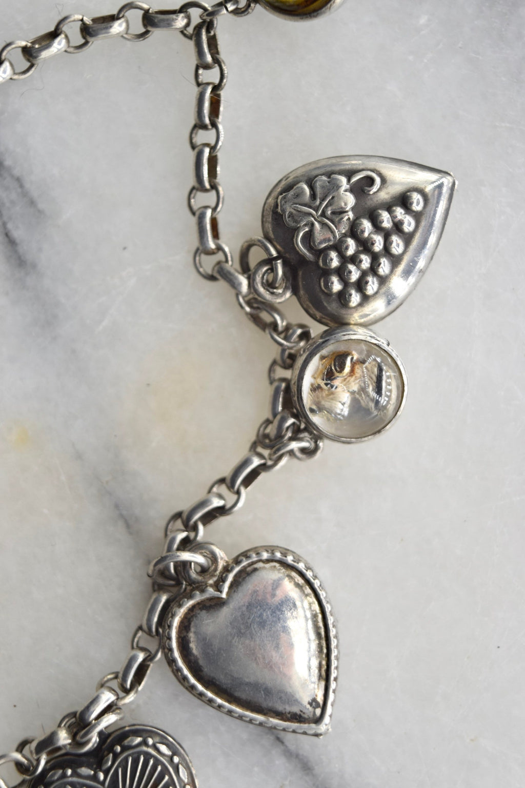 Antique Victorian Sterling Silver Charm Bracelet With Essex Crystal Animal Charms