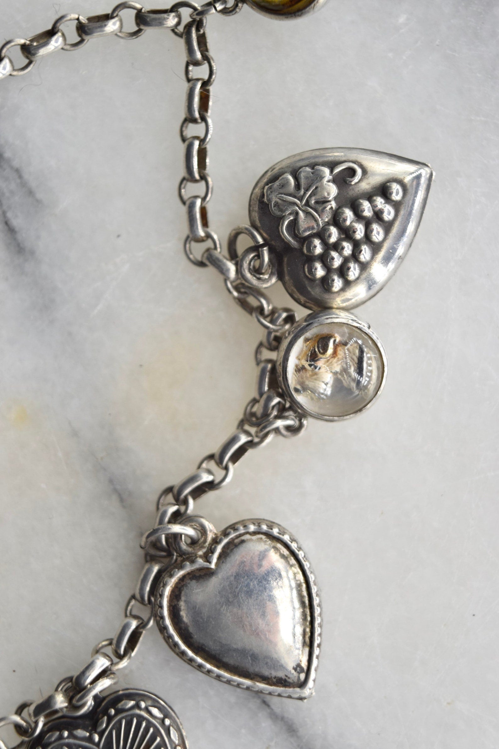 Antique Victorian Sterling Silver Charm Bracelet With Essex Crystal Animal Charms