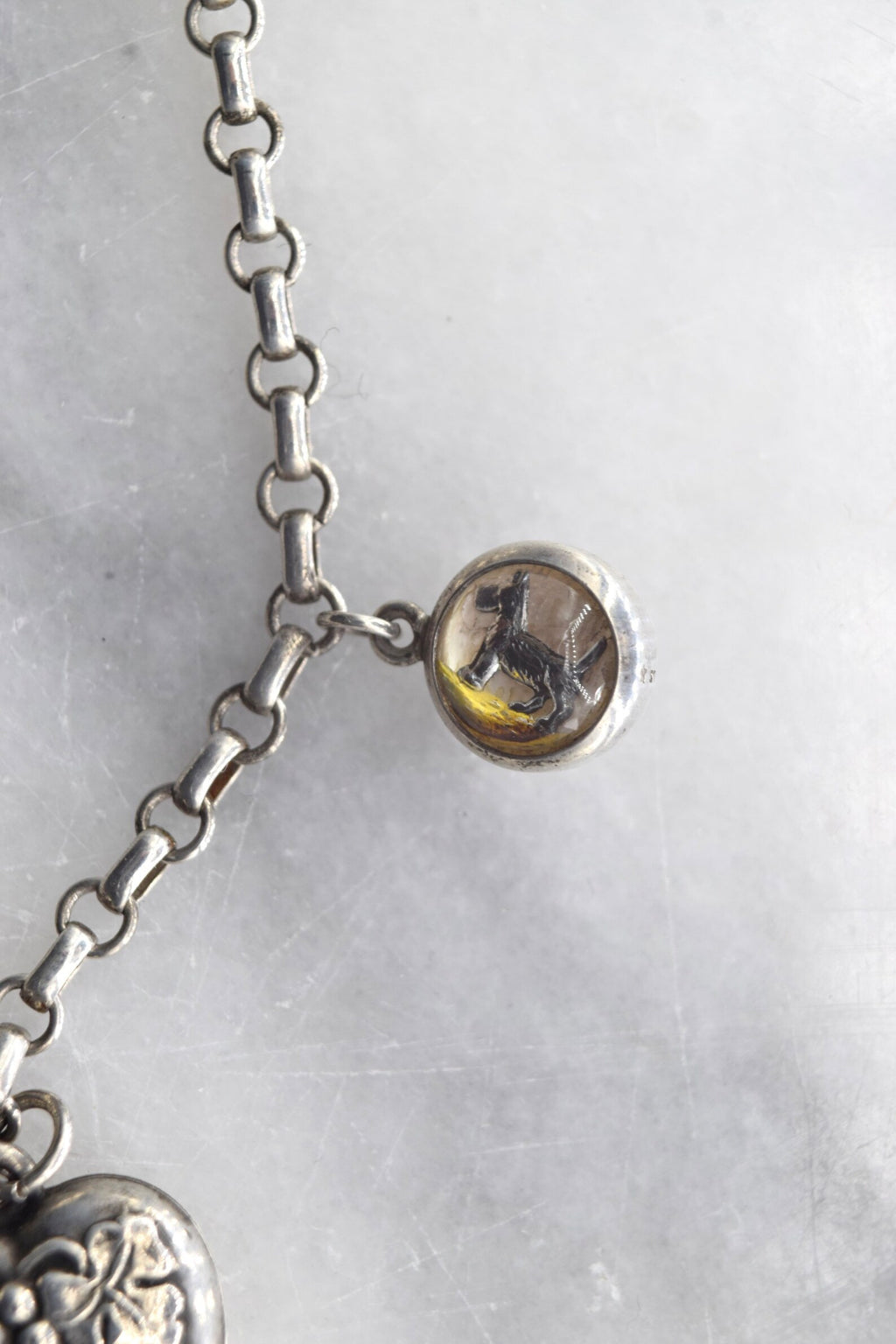 Antique Victorian Sterling Silver Charm Bracelet With Essex Crystal Animal Charms