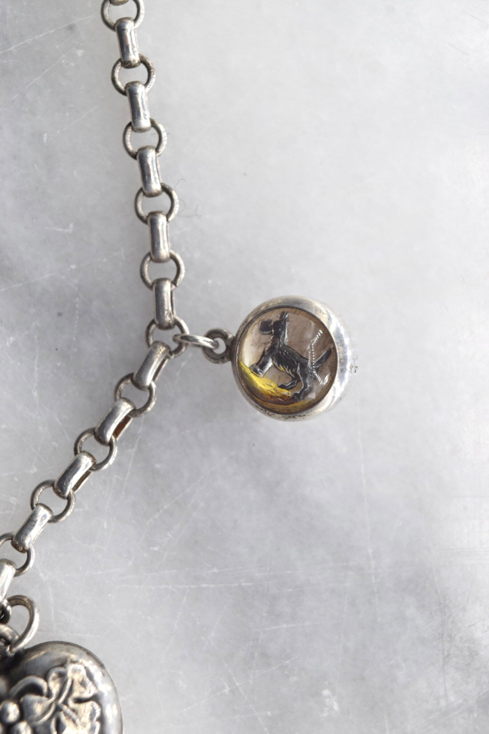 Antique Victorian Sterling Silver Charm Bracelet With Essex Crystal Animal Charms