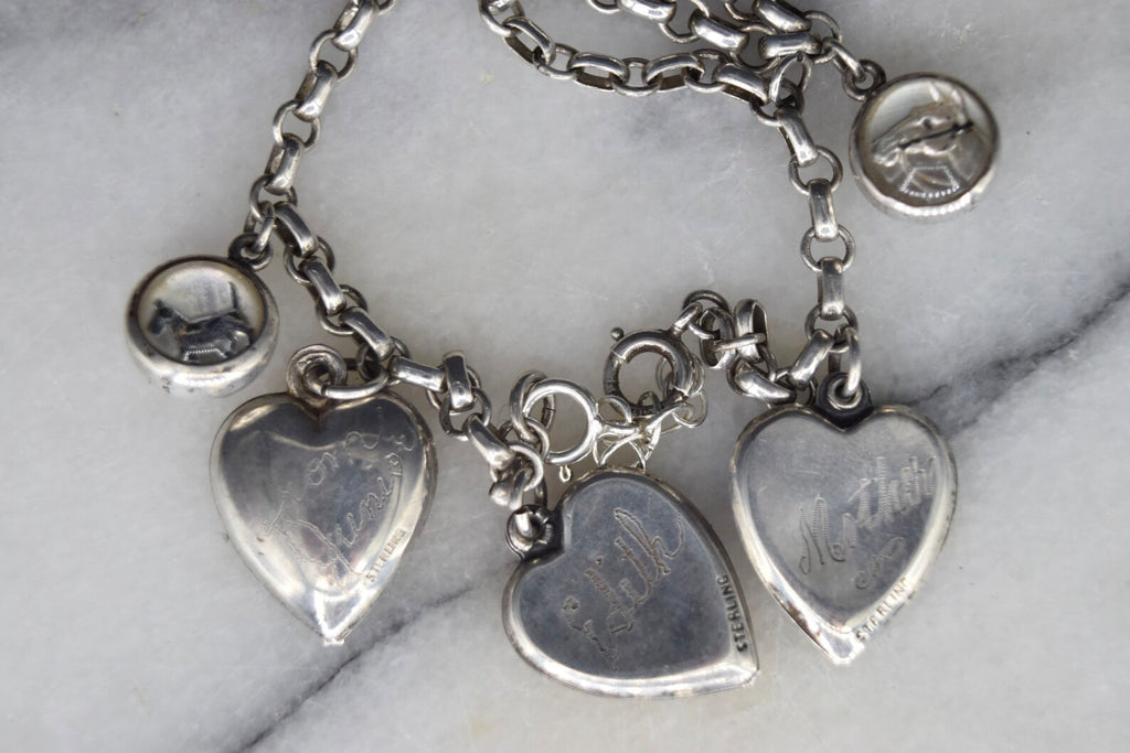 Antique Victorian Sterling Silver Charm Bracelet With Essex Crystal Animal Charms