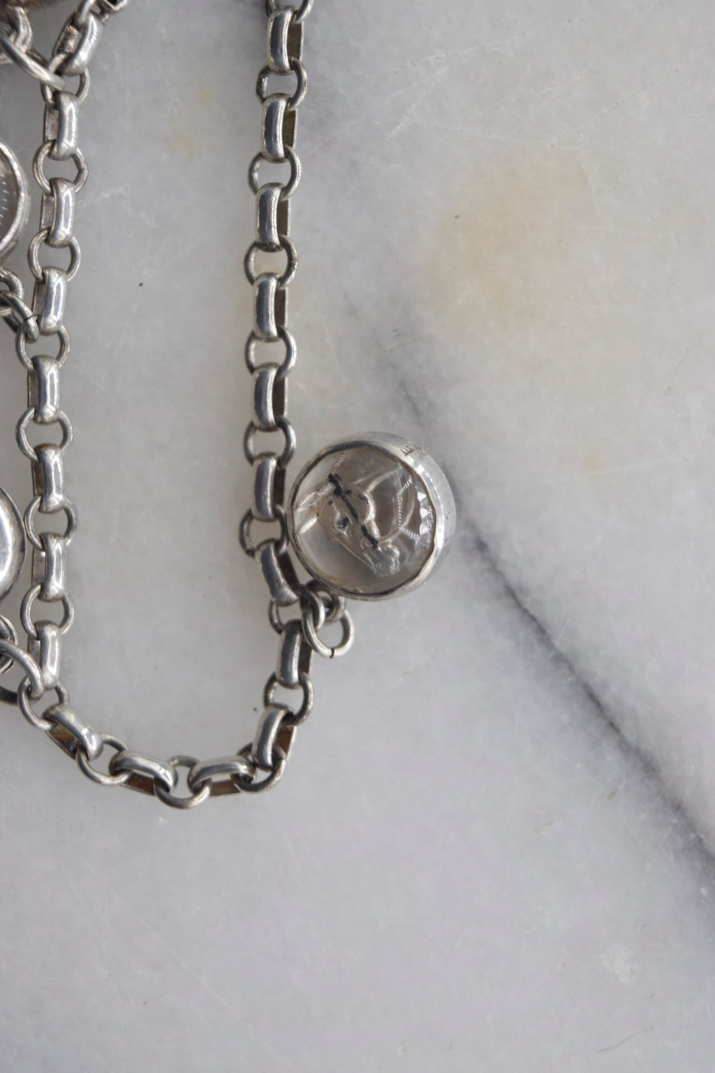 Antique Victorian Sterling Silver Charm Bracelet With Essex Crystal Animal Charms