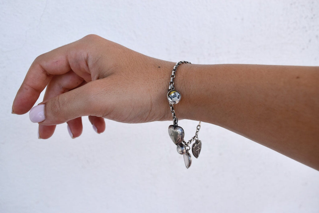 Antique Victorian Sterling Silver Charm Bracelet With Essex Crystal Animal Charms