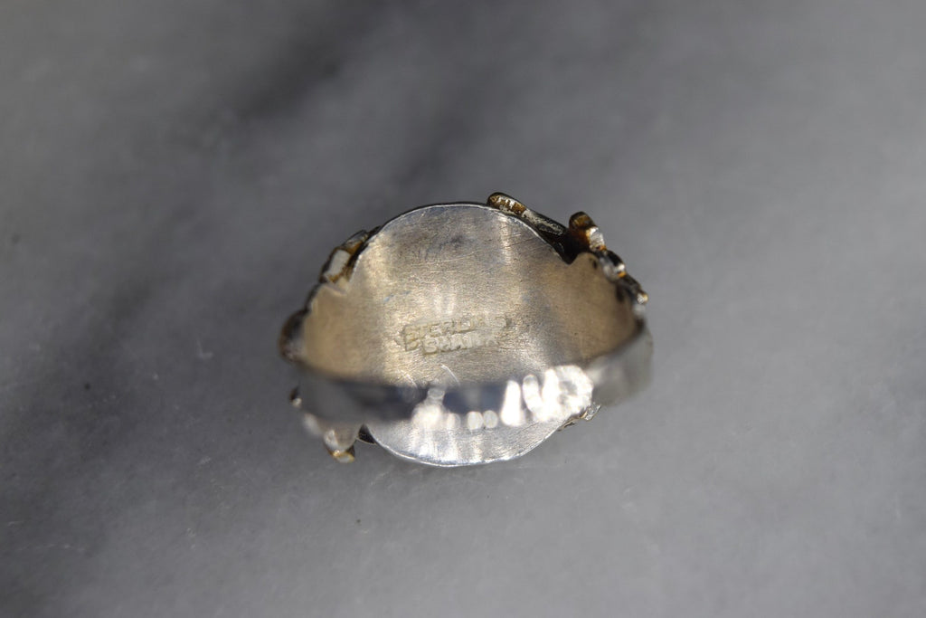 Antique Art Nouveau Garnet Cabochon Ring With Silver Shank