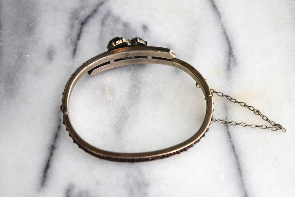 Antique Victorian Bohemian Garnet Three Leaf Clover Bracelet c.1880s