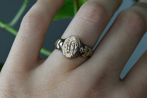 Antique 14k Gold Signet Ring With Woman’s Figure Monogram Signet Ring
