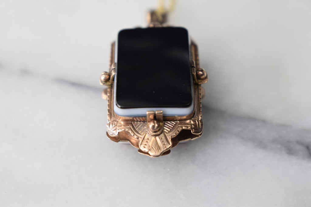 Antique Victorian 14k Gold Locket with Carnelian and Onyx Original Tin Type Photo