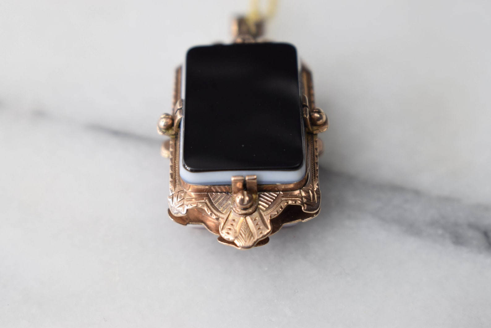 Antique Victorian 14k Gold Locket with Carnelian and Onyx Original Tin Type Photo