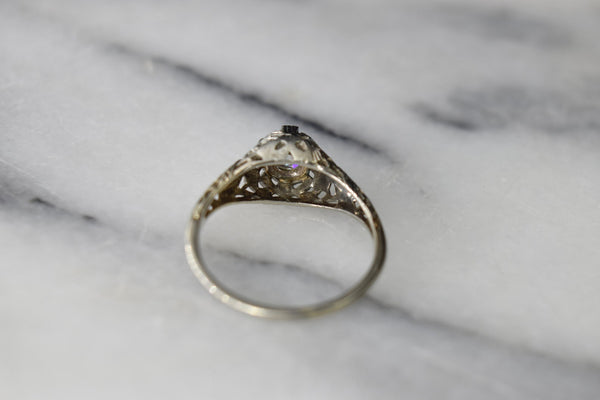 Antique Art Deco 18k White Gold Old Mine Cut Diamond Ring c.1920s
