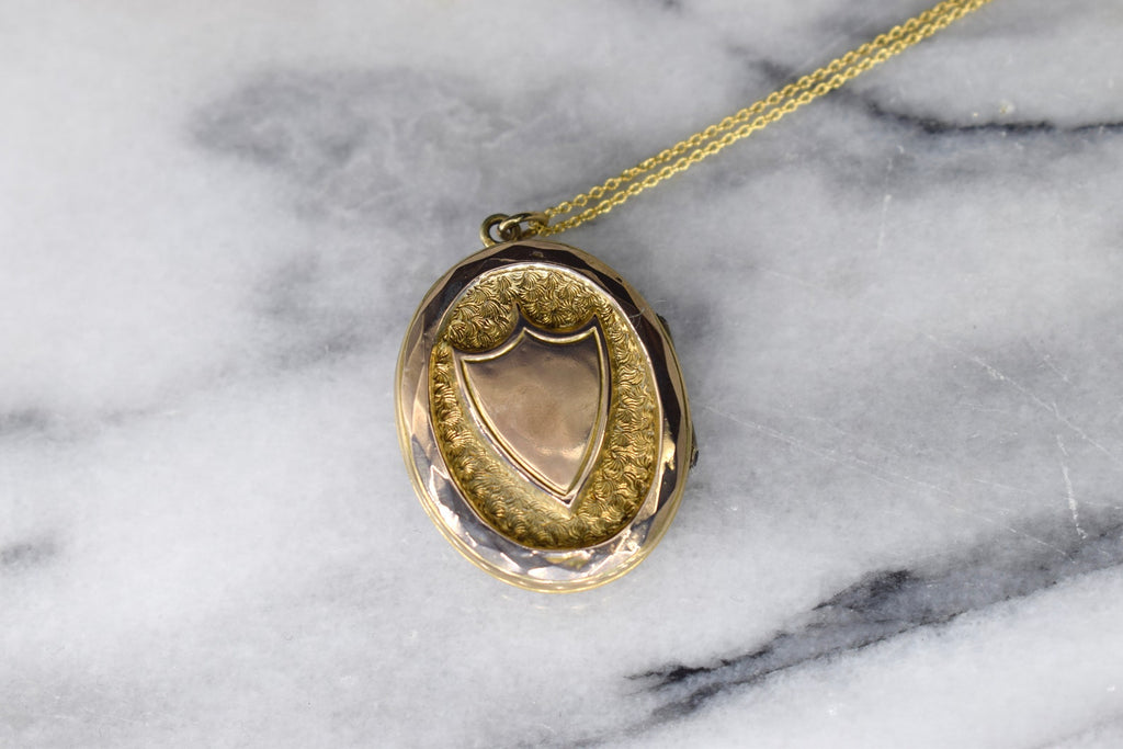 Antique 10k Gold Locket with Turquoise and Pearl Cross