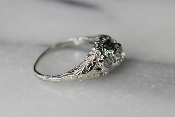 Antique Art Deco 14k Gold Engagement Ring with .40ct Old European Cut Diamond