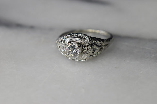 Antique Art Deco 14k Gold Engagement Ring with .40ct Old European Cut Diamond