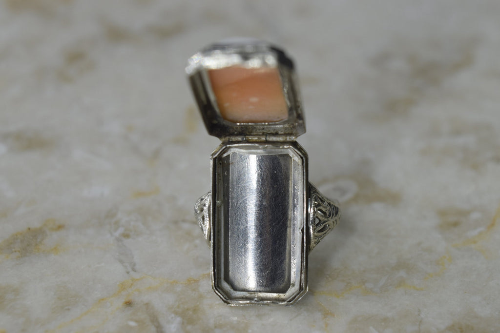 Antique 14K Art Deco Cameo Ring with Locket Compartment