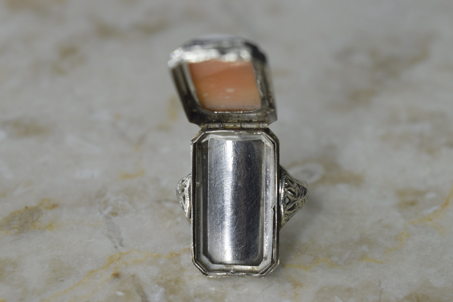 Antique 14K Art Deco Cameo Ring with Locket Compartment