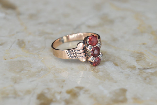 Antique Victorian 14k Gold Garnet and Seed Pearl Ring
