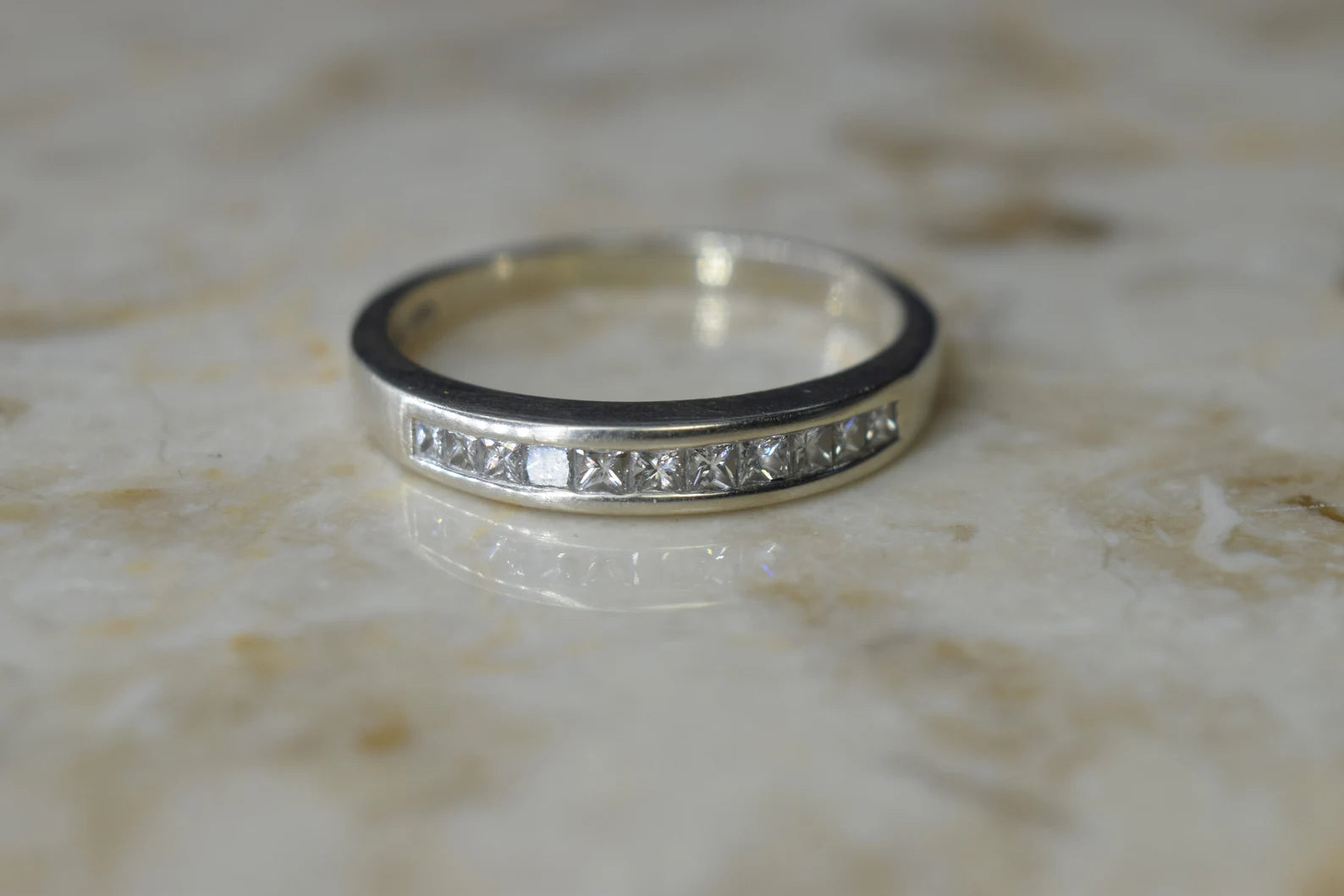 Vintage 14k White Gold Band with Princess Cut Diamonds c.1990s
