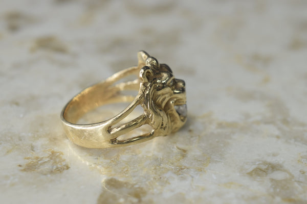 Antique Victorian Lion Ring 14k Gold With Diamonds