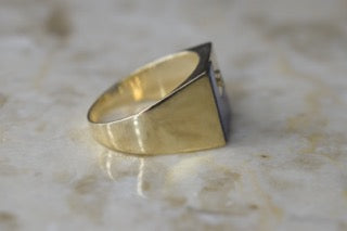 Vintage 14k Gold Lapis Lazuli and Diamond L Monogram Signet Ring