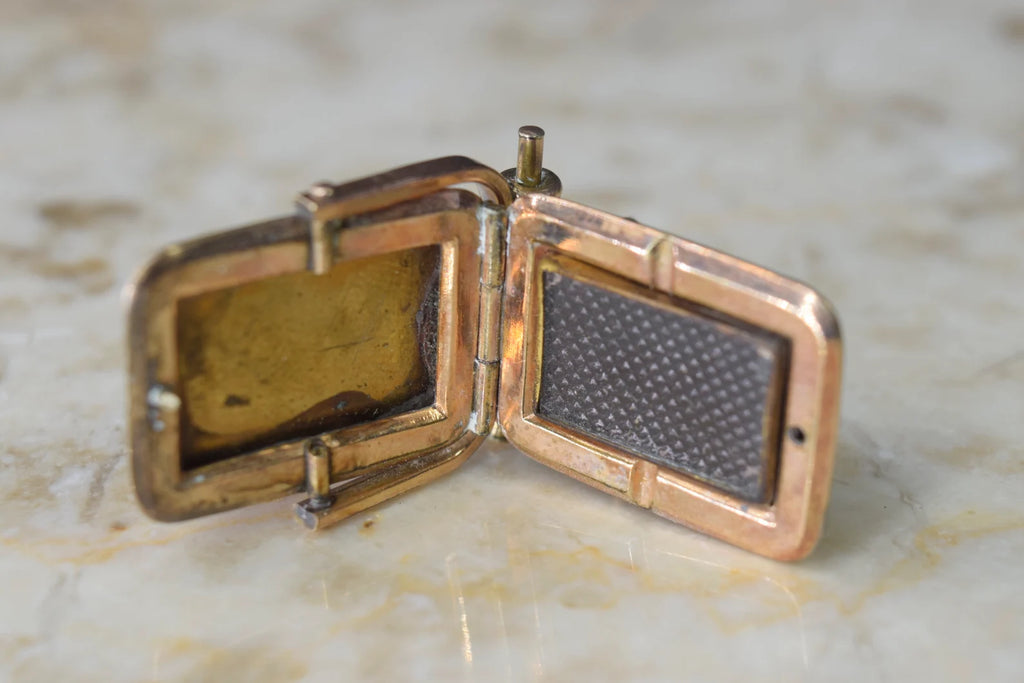 Antique Victorian Egyptian Revival Cleopatra Locket with Moss Agate Gold Filled