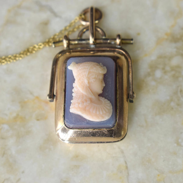 Antique Victorian Egyptian Revival Cleopatra Locket with Moss Agate Gold Filled