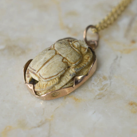 Vintage Egyptian Scarab Charm Set in 14k Gold
