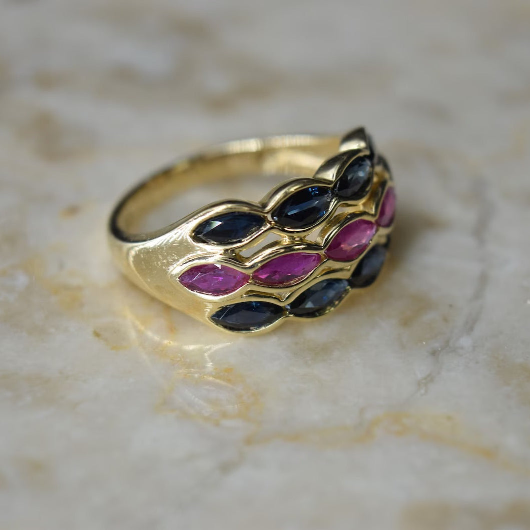 Vintage 14k Gold Ring with Sapphire and Ruby