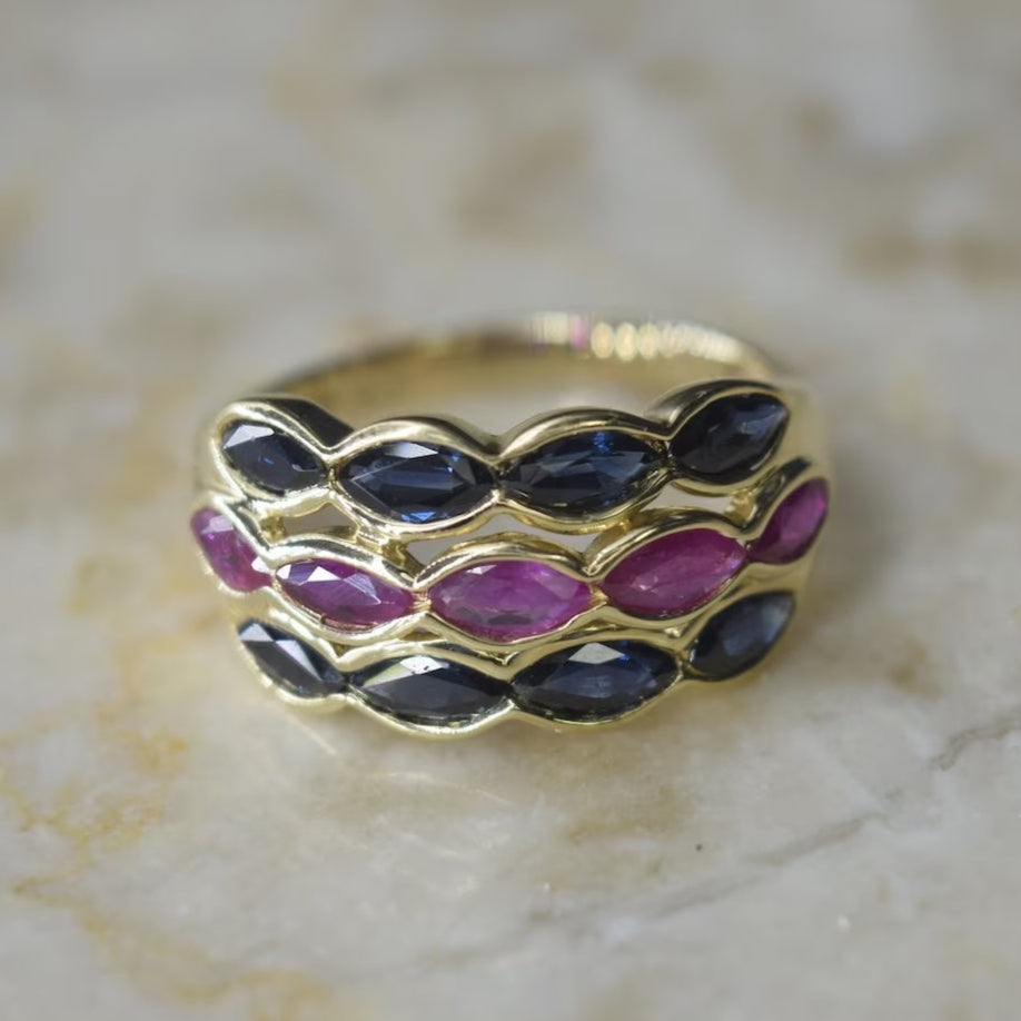 Vintage 14k Gold Ring with Sapphire and Ruby