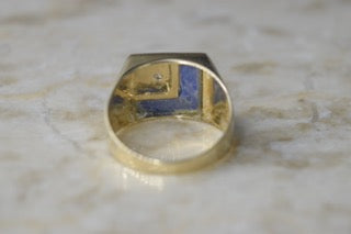Vintage 14k Gold Lapis Lazuli and Diamond L Monogram Signet Ring