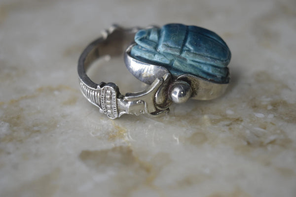 Vintage Sterling Silver Scarab Flip Ring with Pharaoh