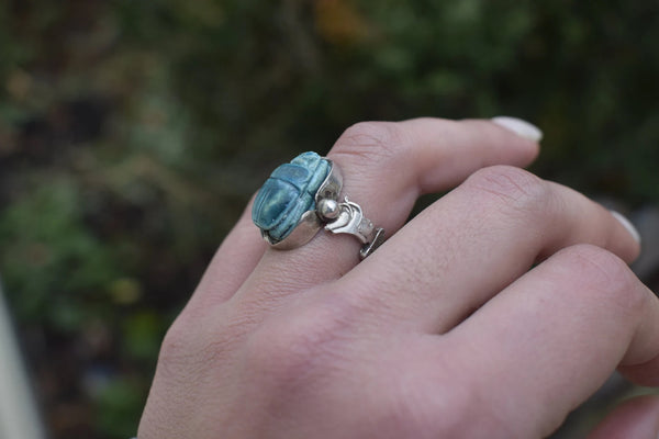 Vintage Sterling Silver Scarab Flip Ring with Pharaoh