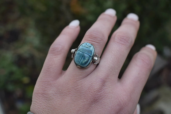 Vintage Sterling Silver Scarab Flip Ring with Pharaoh