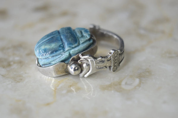Vintage Sterling Silver Scarab Flip Ring with Pharaoh