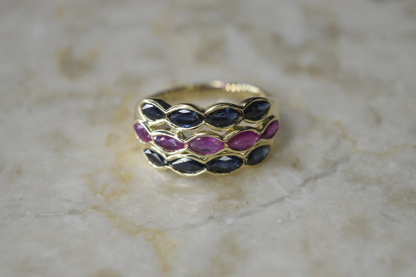 Vintage 14k Gold Ring with Sapphire and Ruby