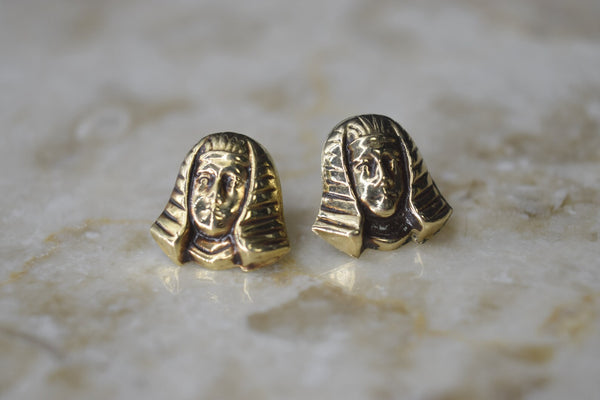 Vintage 14k Gold Pharaoh Head Stud Earrings