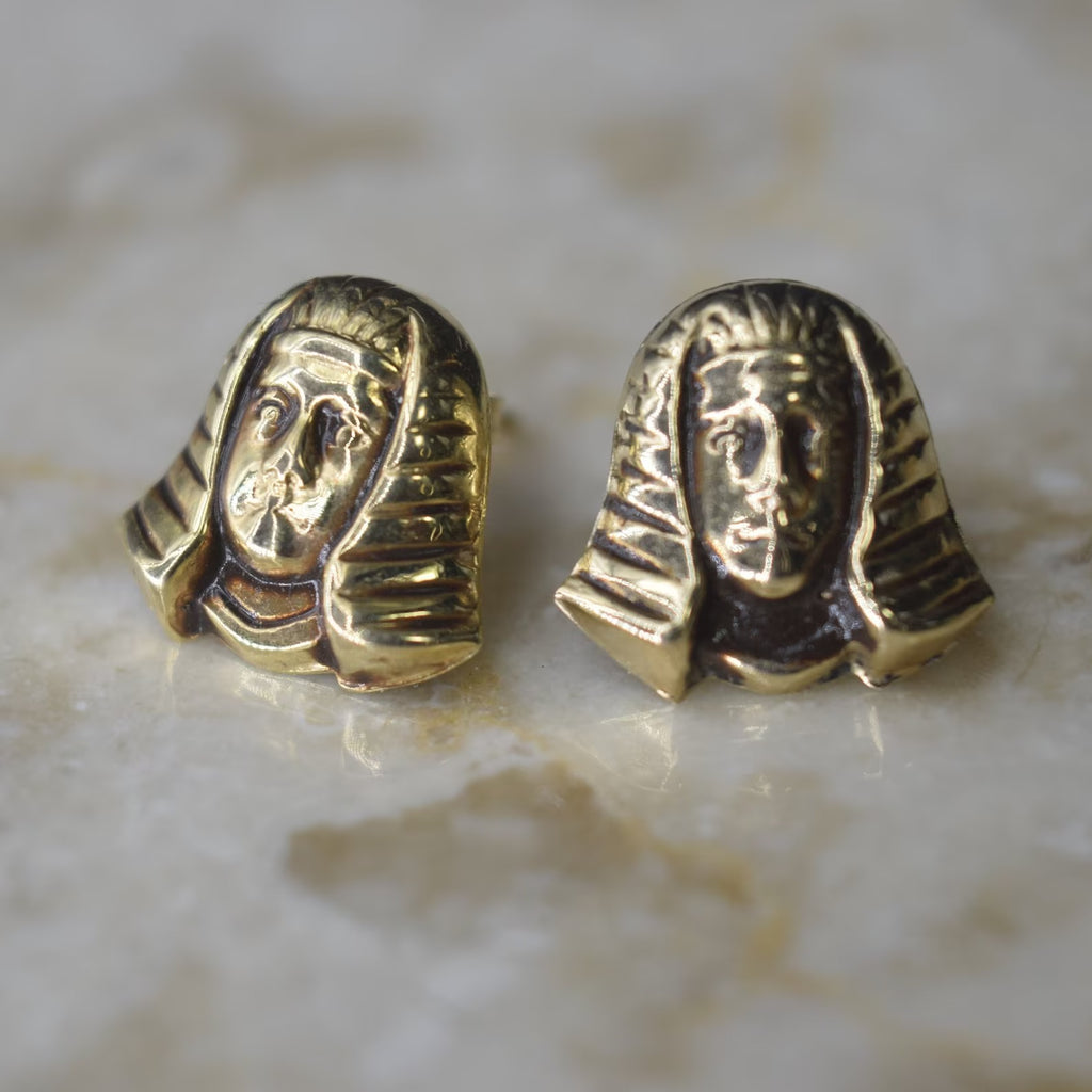 Vintage 14k Gold Pharaoh Head Stud Earrings
