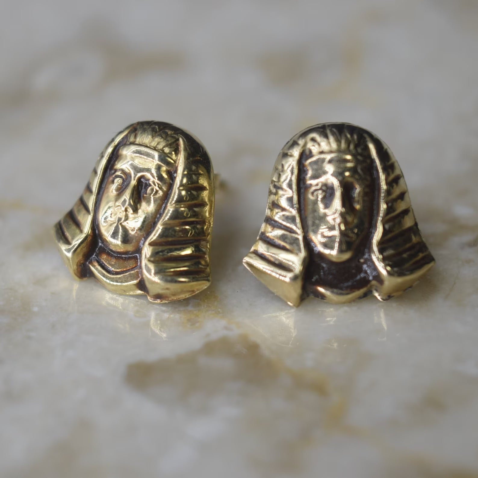 Vintage 14k Gold Pharaoh Head Stud Earrings