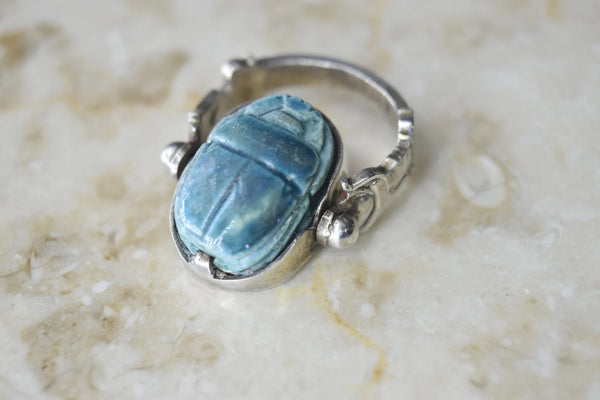 Vintage Sterling Silver Scarab Flip Ring with Pharaoh