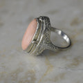 Antique Art Deco 14k White Gold Coral and Turquoise Flip Ring