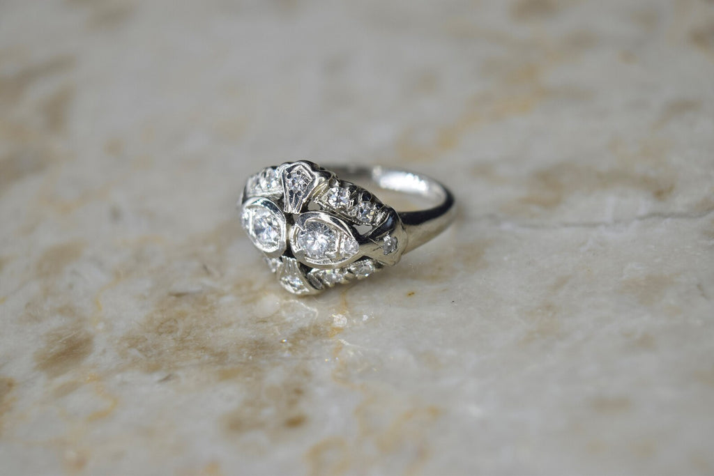 Antique Art Deco 14k White Gold Diamond Ring
