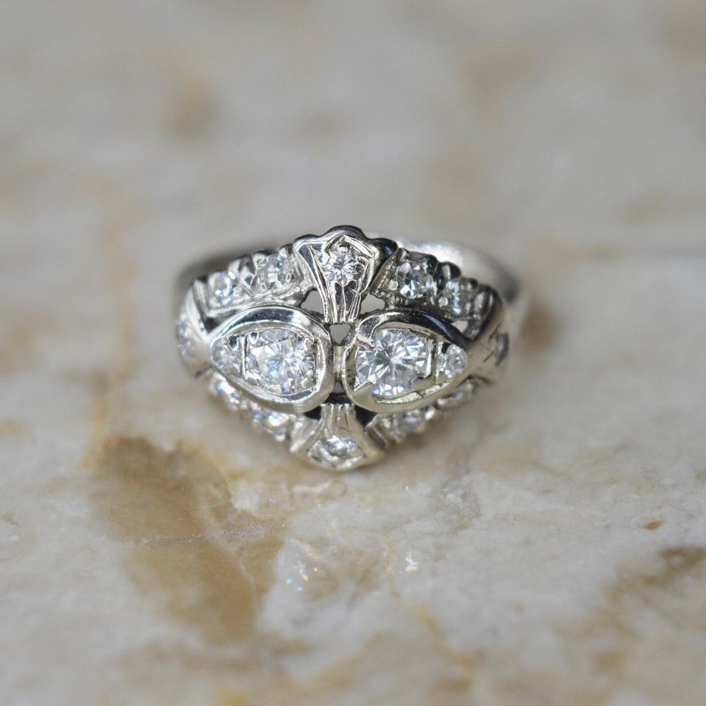 Antique Art Deco 14k White Gold Diamond Ring