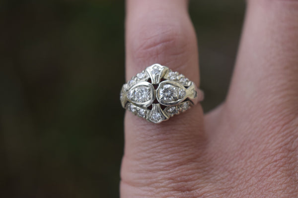 Antique Art Deco 14k White Gold Diamond Ring