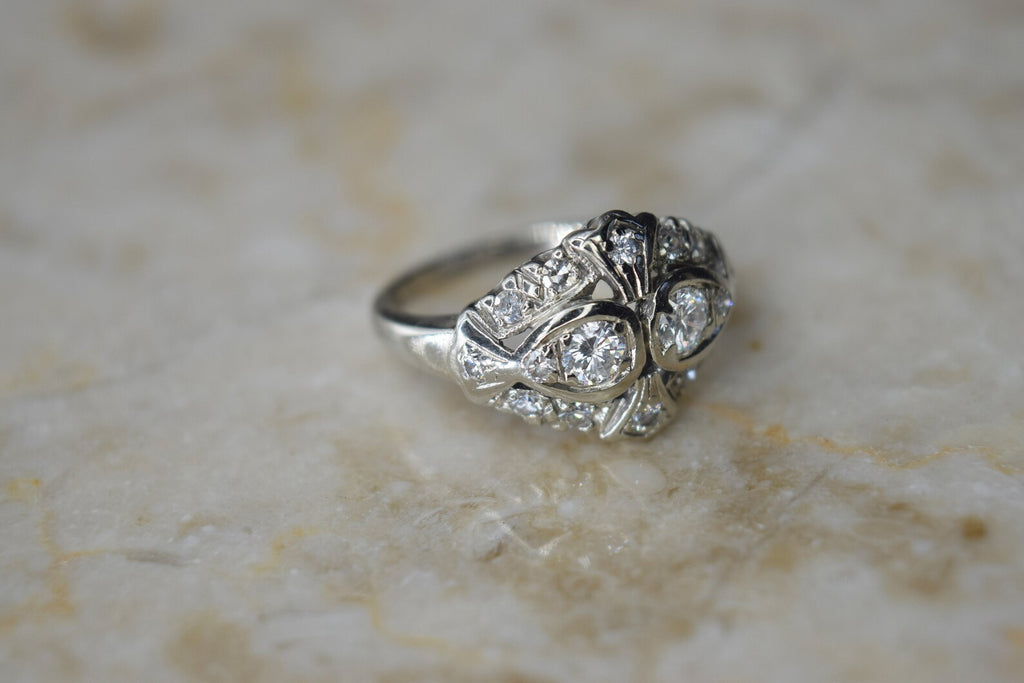 Antique Art Deco 14k White Gold Diamond Ring