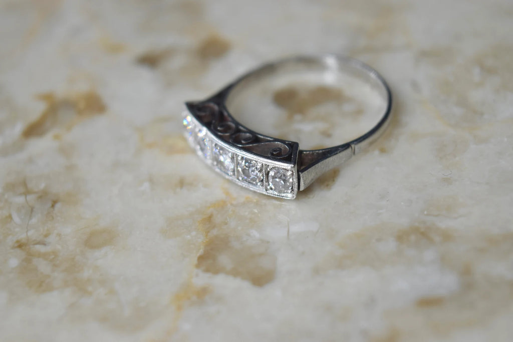 Antique Edwardian 18k White Gold Five Stone Band Ring