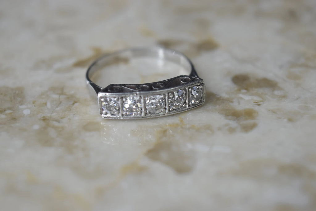 Antique Edwardian 18k White Gold Five Stone Band Ring