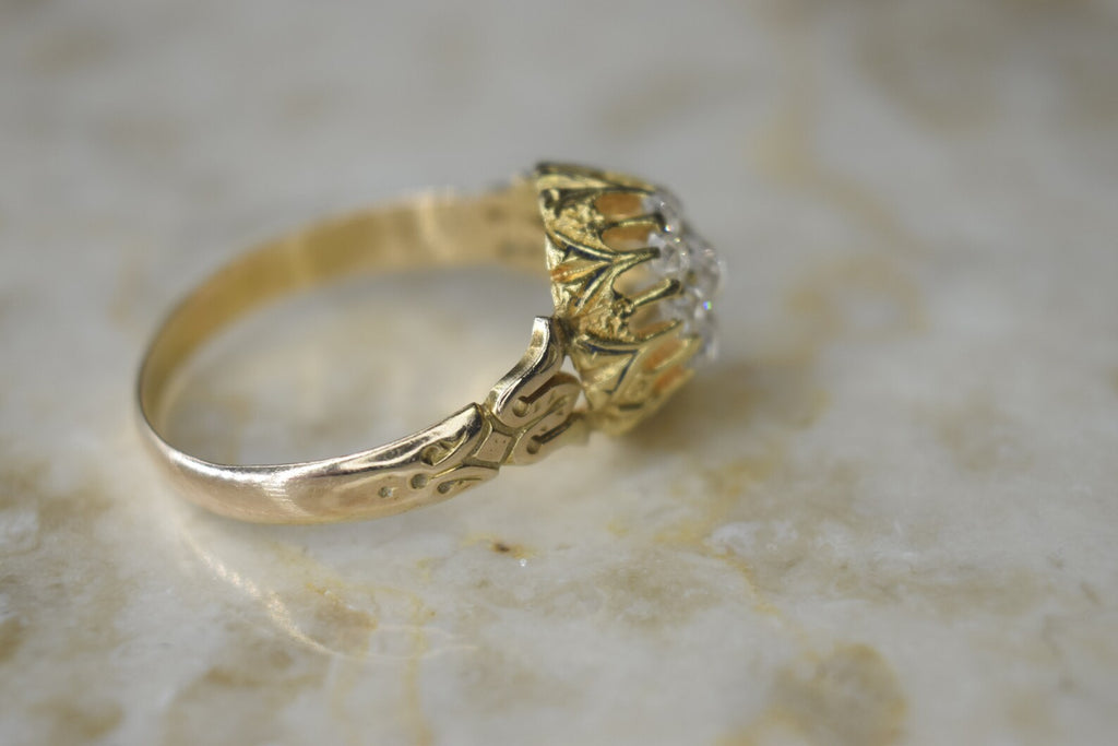 Antique Victorian 14k Gold Old Mine Cut Diamond Cluster Ring c.1880s
