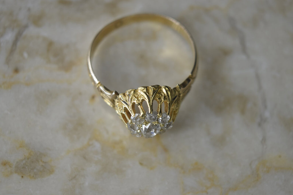 Antique Victorian 14k Gold Old Mine Cut Diamond Cluster Ring c.1880s