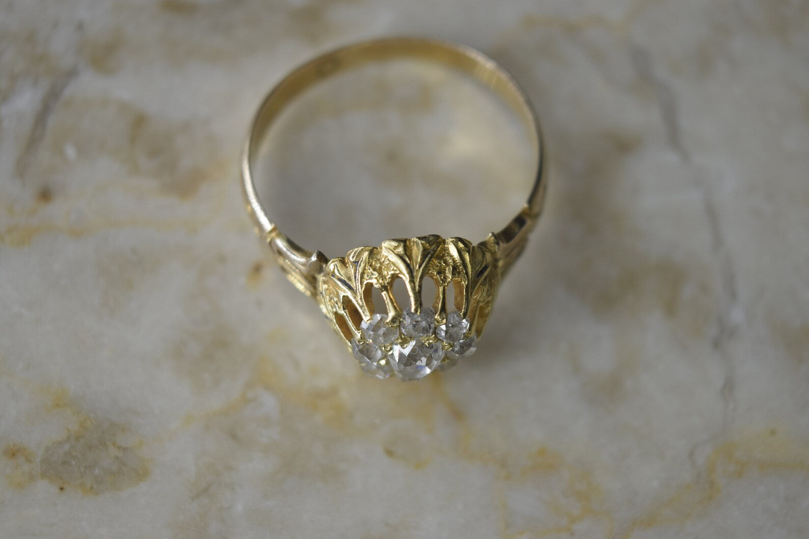 Antique Victorian 14k Gold Old Mine Cut Diamond Cluster Ring c.1880s