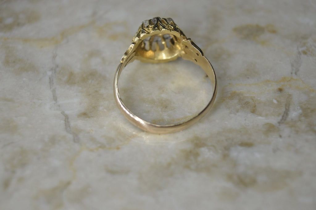 Antique Victorian 14k Gold Old Mine Cut Diamond Cluster Ring c.1880s