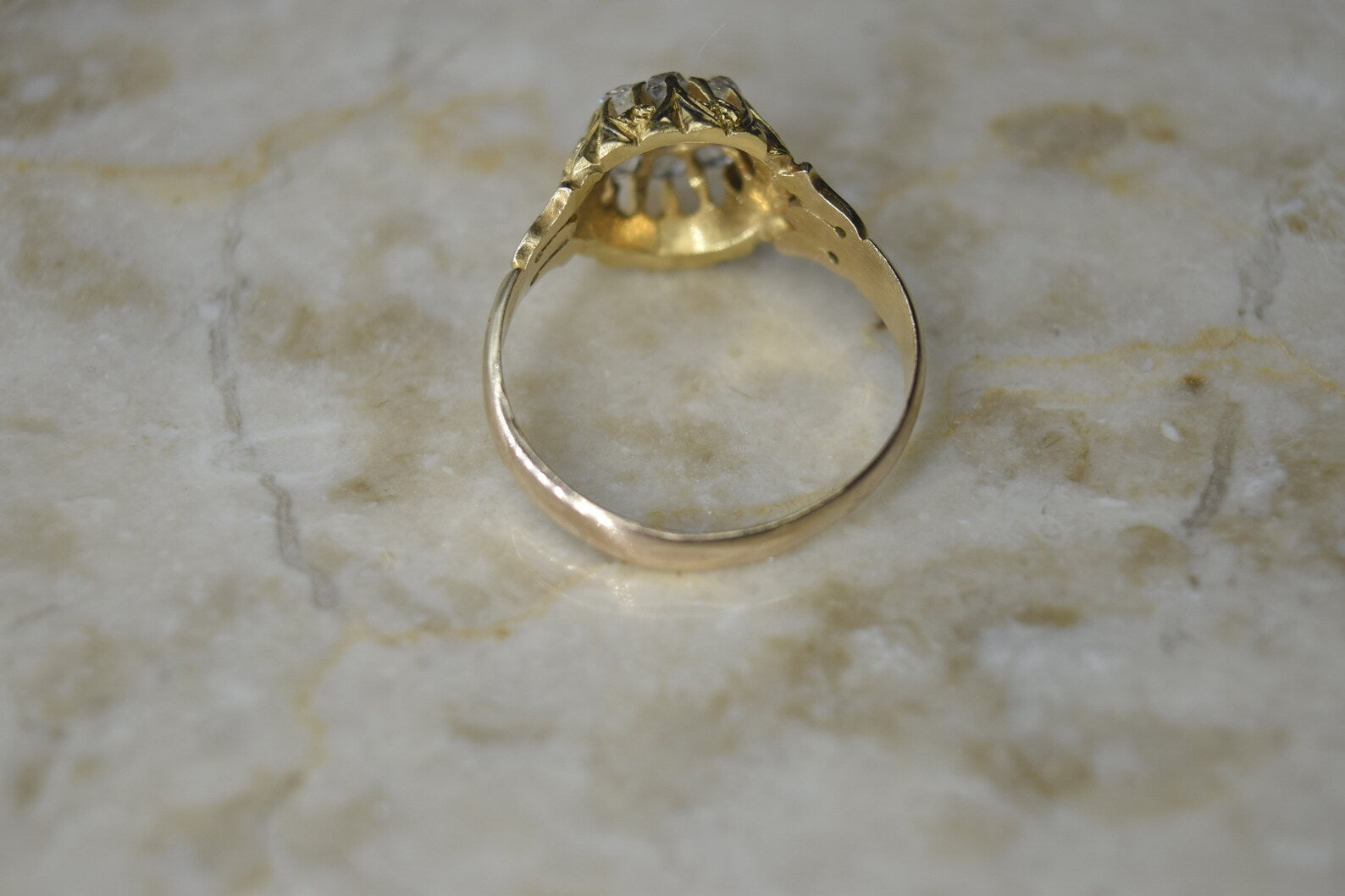 Antique Victorian 14k Gold Old Mine Cut Diamond Cluster Ring c.1880s