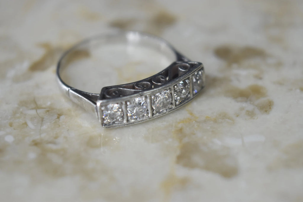Antique Edwardian 18k White Gold Five Stone Band Ring